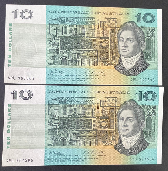 Australia $10 Phillips/Randall  Banknote Uncirculated Pair R303
