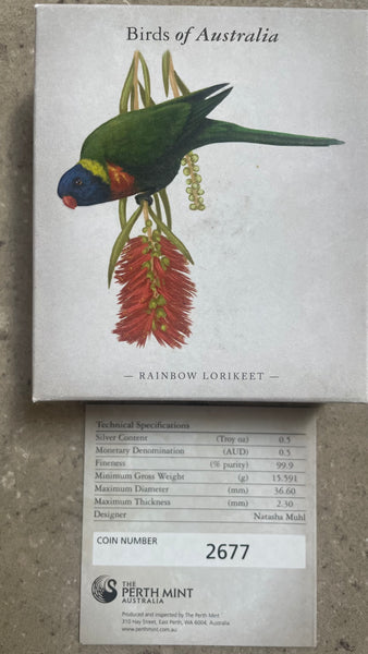 Australia 2013 50c  Perth Mint Birds of Australia Rainbow Lorikeet 1/2oz Silver Coin