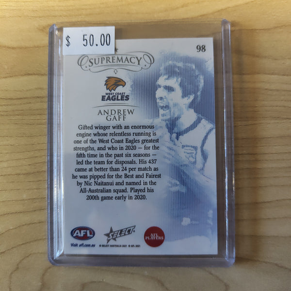 2021 AFL Select Supremacy Gold Base Card Andrew Gaff West Coast 26/90