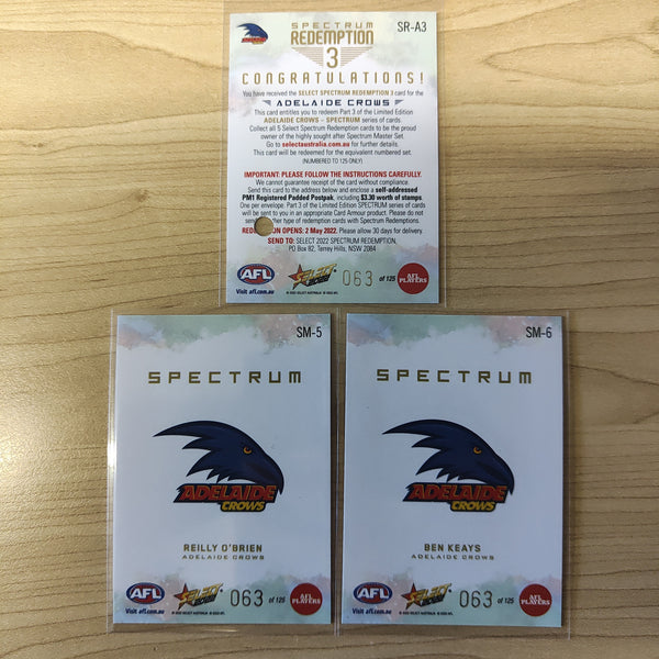 2022 AFL Select Spectrum Redemption 3 Adelaide Reilly O'Brien Ben Keays 063/125
