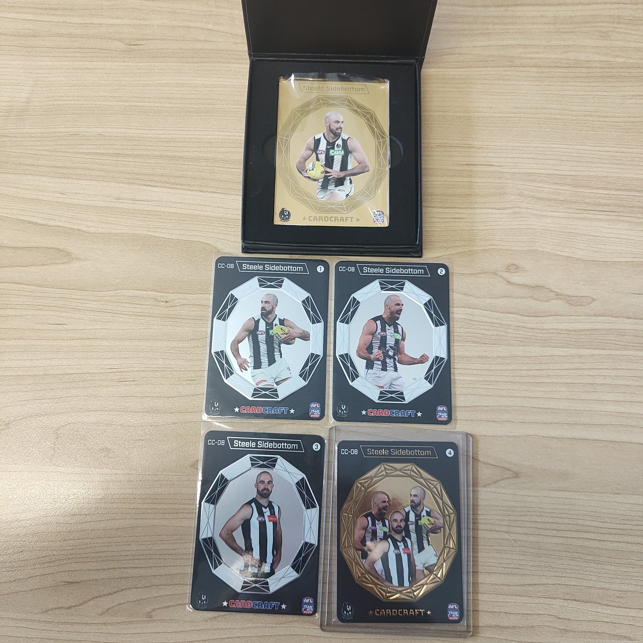 2022 Teamcoach Card Craft Steele Sidebottom Collingwood Complete Set of 4 Cards + Redeemed 24k Gold Card