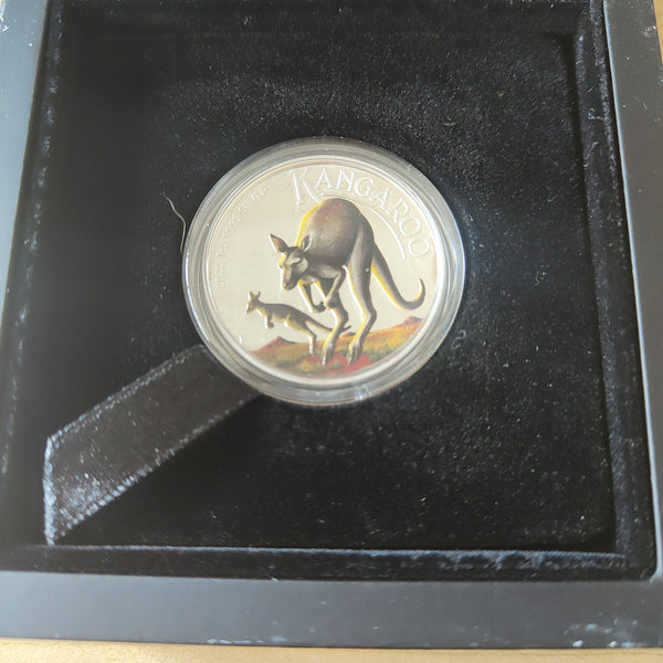 Australia 2022 Perth Mint $1 Kangaroo 1oz Silver High Relief Coloured Coin