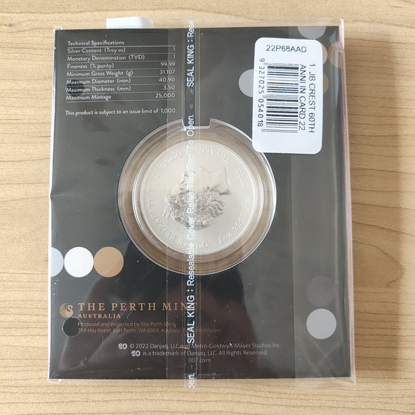 2022 Perth Mint 007 60 Years of Bond James Bond $1 1oz Silver Coin