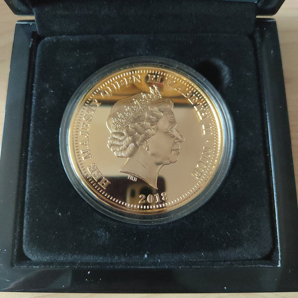 Niue 2018 $2 Two Dollars Bradford Exchange 75th Anniversary MV Krait Golden Coin with Ruby Swarovski Crystal