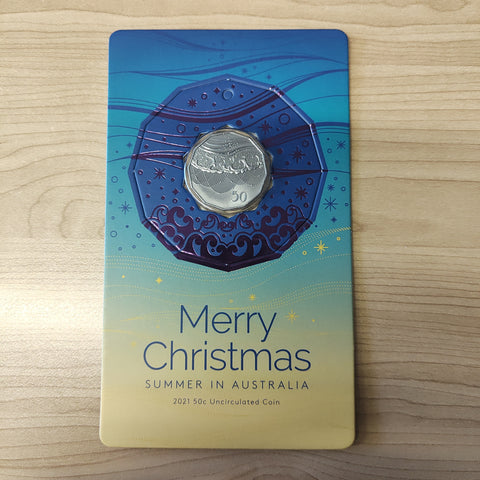 2021 Australia RAM Merry Christmas Summer In Australia 50c Fifty Cents Carded Uncirculated Coin