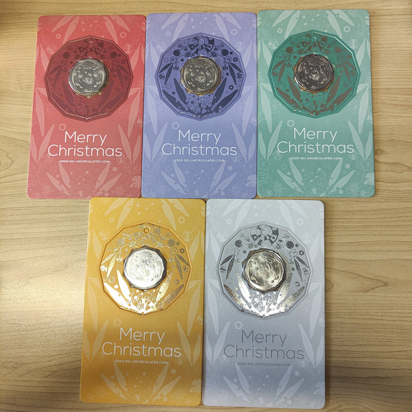 2020 Australia RAM Merry Christmas Set of 5 50c Fifty Cents Carded Uncirculated Coins