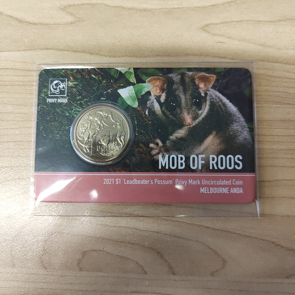 2021 Royal Australian Mint $1 Mob of Roos ANDA Leadbeater's Possum Privy Mark Carded Coin