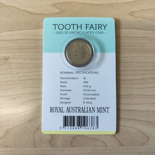 2021 Royal Australian Mint $2 Tooth Fairy Uncirculated Carded Coin
