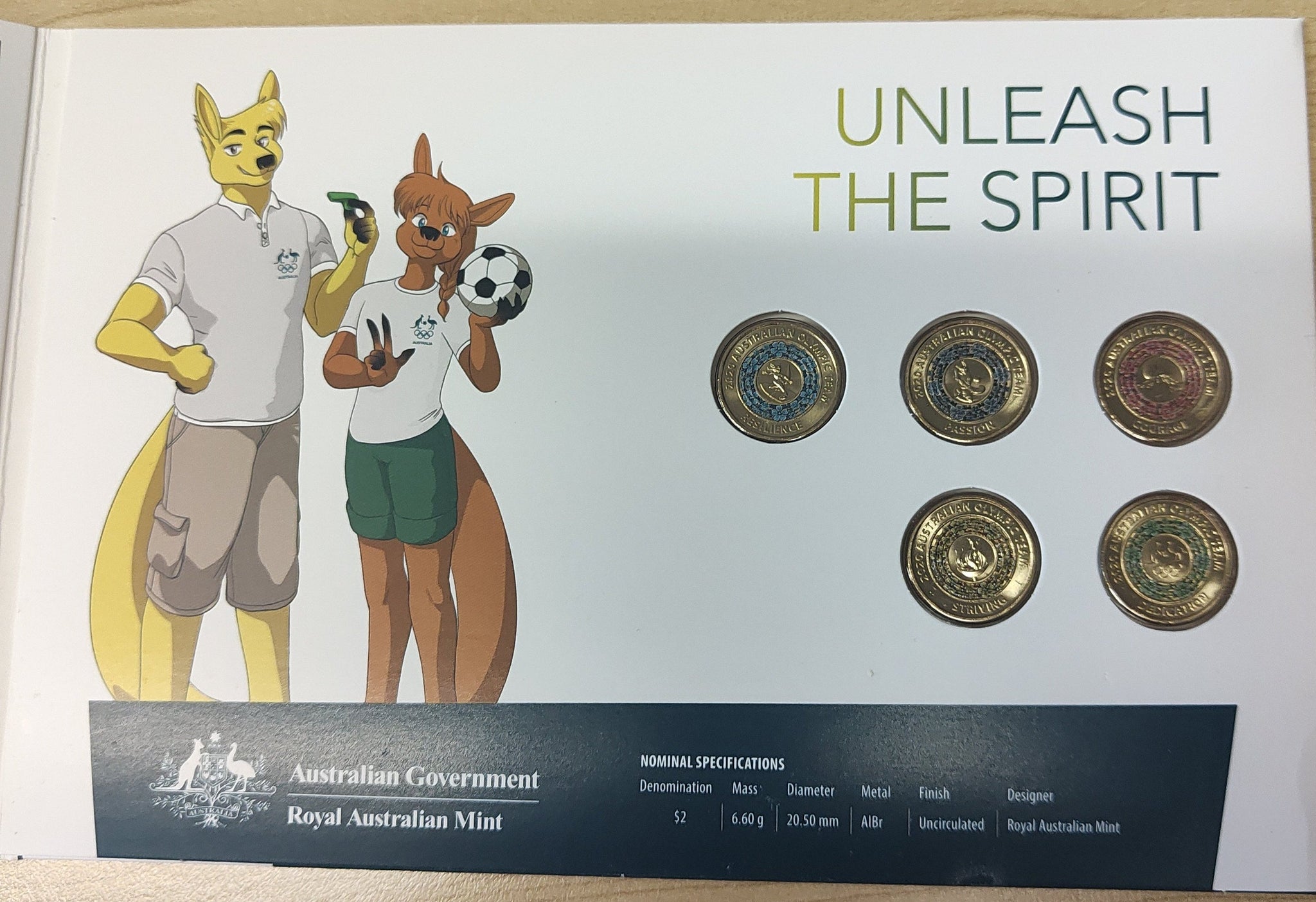 2020 Royal Australian Mint $2 Tokyo Olympics Coloured Coins Set of 5 Uncirculated Coins