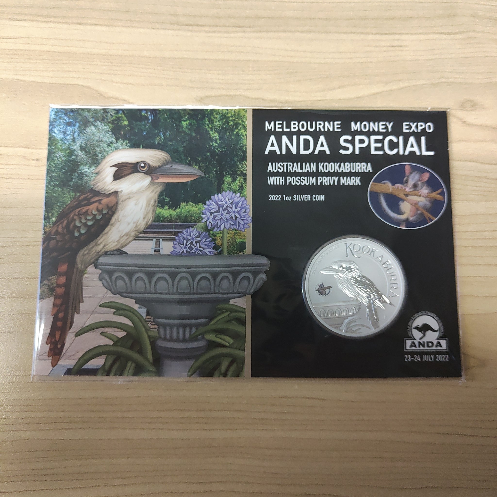 2022 Melbourne Money Expo ANDA Special Australian Kookaburra Possum Privy Mark 1oz Silver Coin