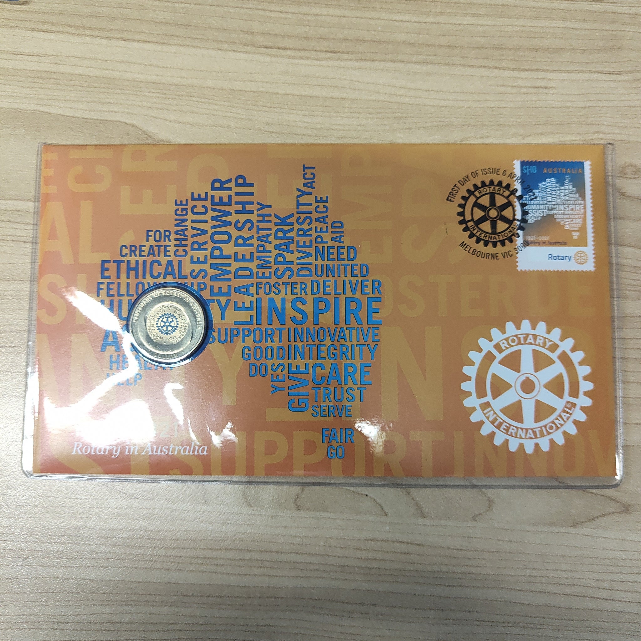 2021 Australia Post Coloured $1 100 Years of Rotary in Australia PNC