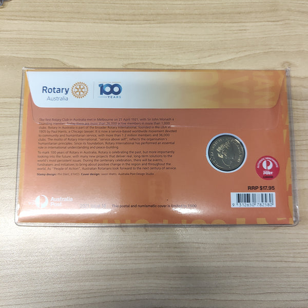 2021 Australia Post Coloured $1 100 Years of Rotary in Australia PNC