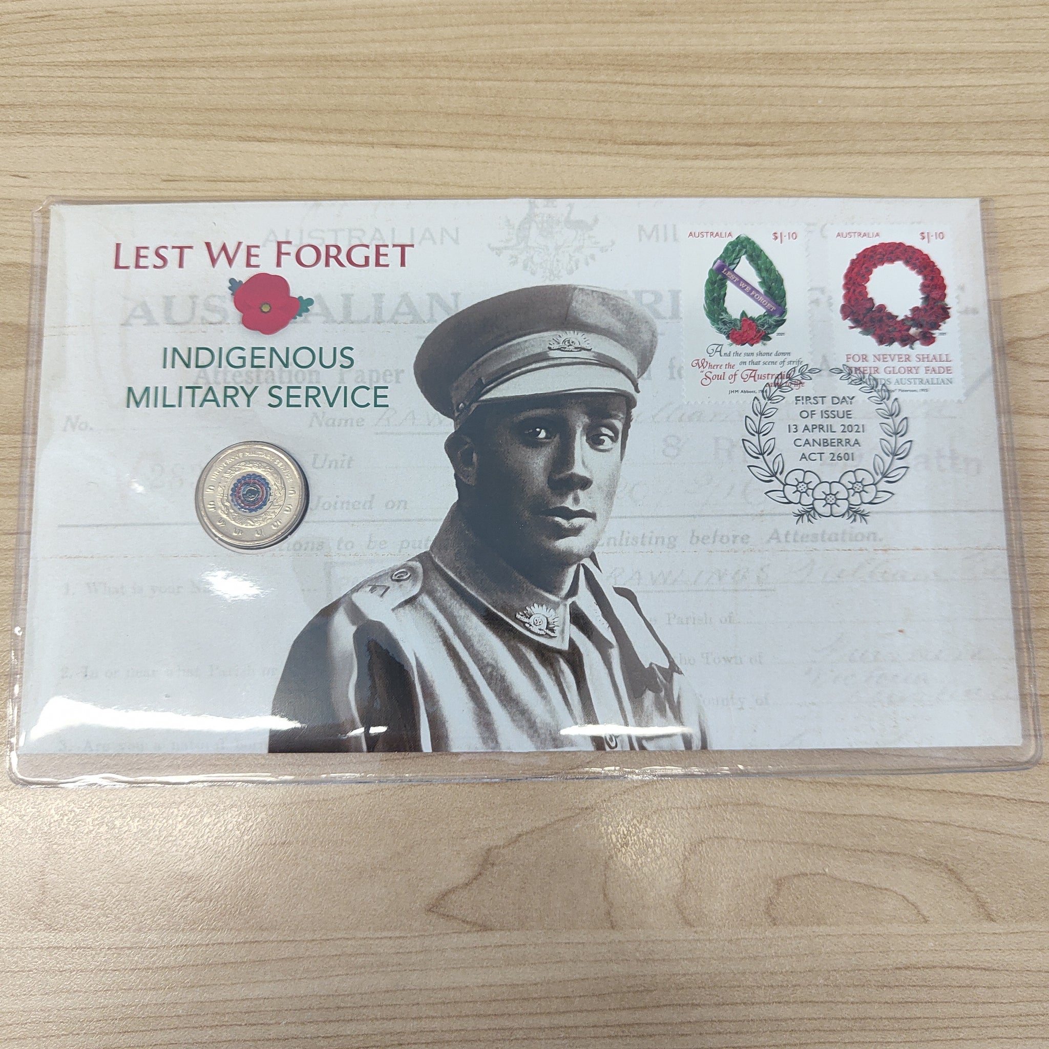 2022 Australia Post Coloured $2 Lest We Forget Indigenous Military Service PNC