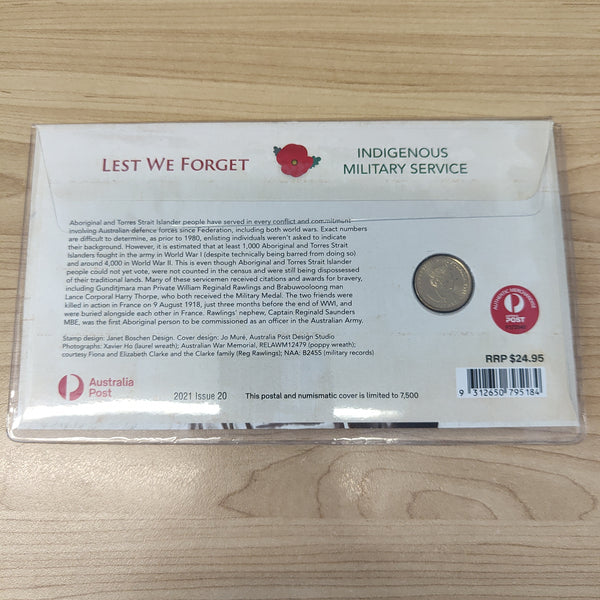 2022 Australia Post Coloured $2 Lest We Forget Indigenous Military Service PNC