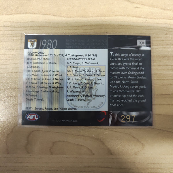 2003 Select XL Ultra 1980 Premiership Commemorative Richmond No.297
