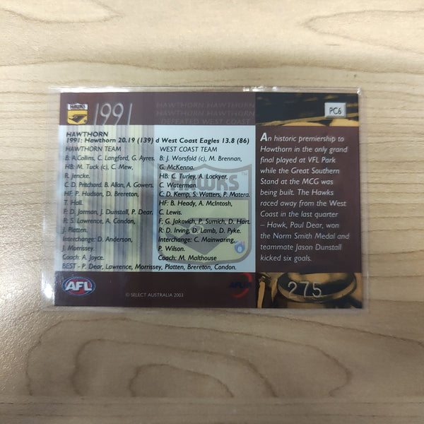 2003 Select XL Ultra 1991 Premiers Hawthorn No.275