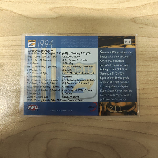 2003 Select XL Ultra 1994 Premiers West Coast No.211