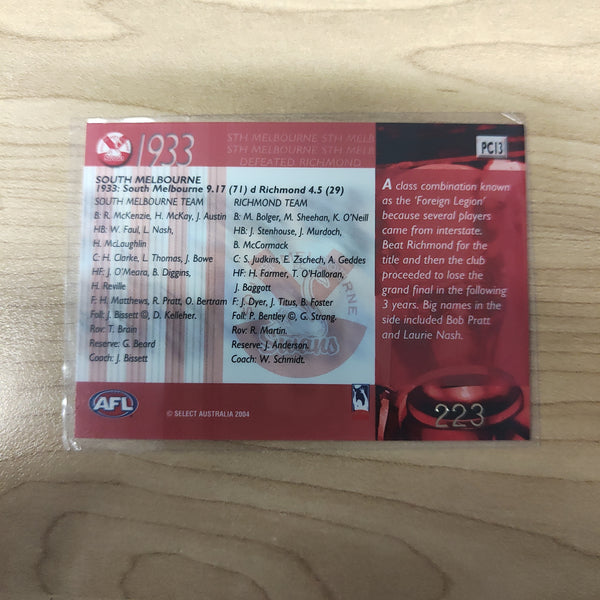 2004 Select Conquest 1933 Premiership Commemorative South Melbourne No.223