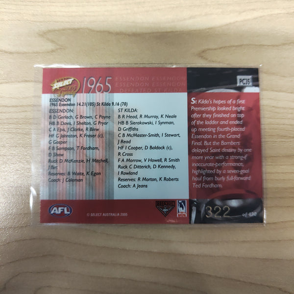 2005 Select Dynasty 1965 Premiership Commemorative Essendon No.322
