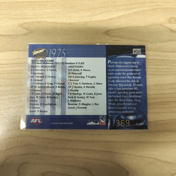 2005 Select Dynasty 1975 Premiership Commemorative North Melbourne No.369