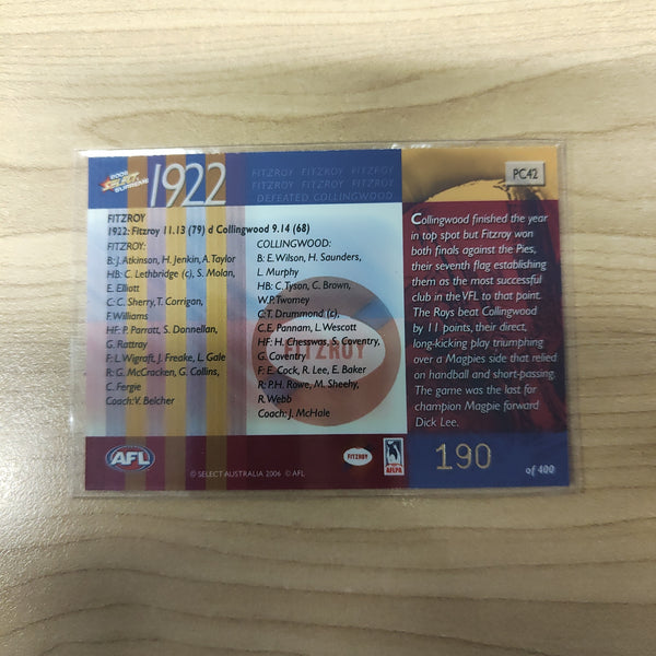 2006 Select Supreme 1922 Premiership Commemorative Fitzroy No.190