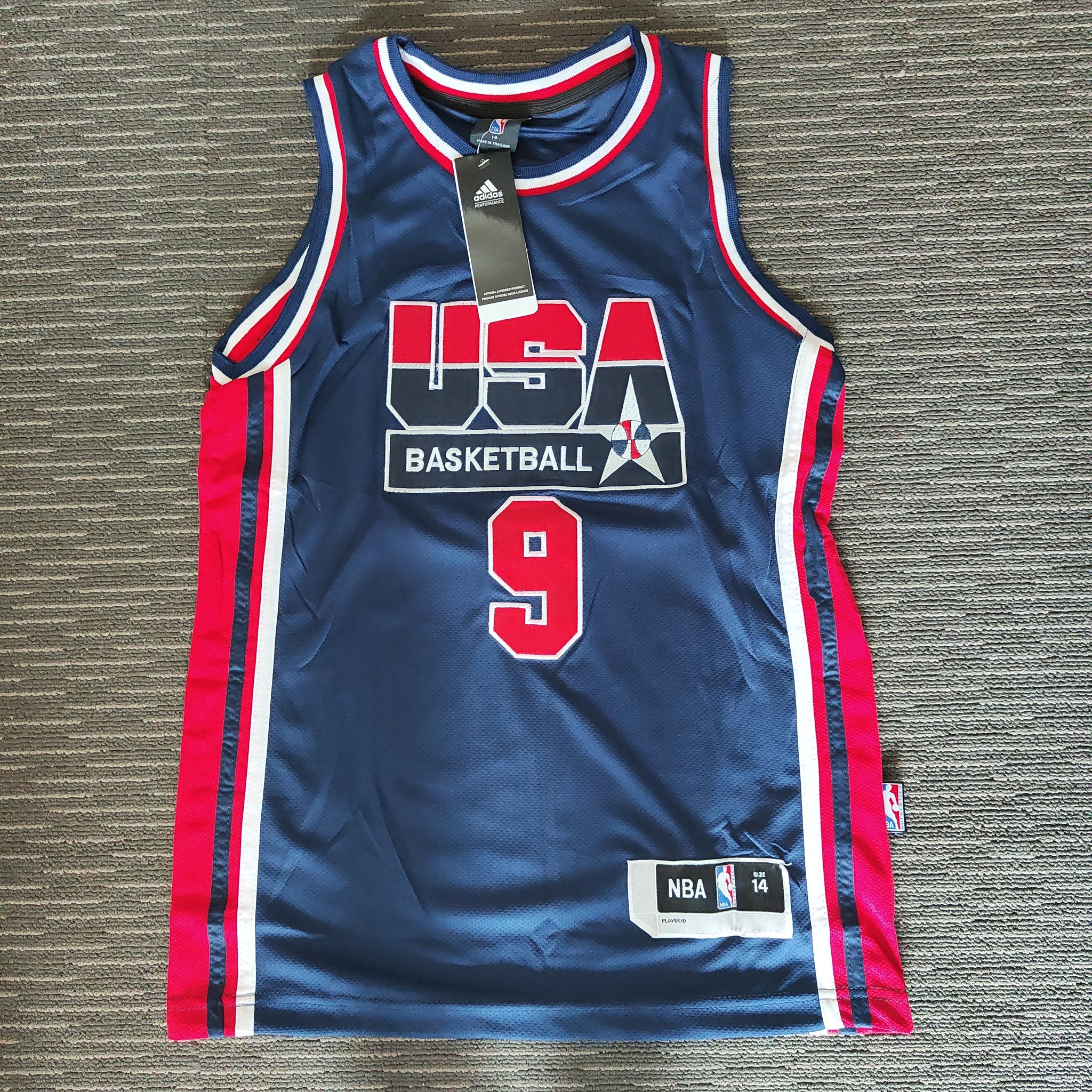 Official NBA Adidas Size 14 USA Michael Jordan 9 NBA Basketball Jersey Shields Stamps Coins