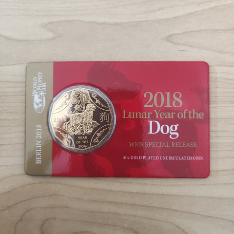 2018 Royal Australian Mint Lunar New Year Year of the Dog Fifty Cents 50c WMF Berlin Special Release Gold Plated Uncirculated Coin