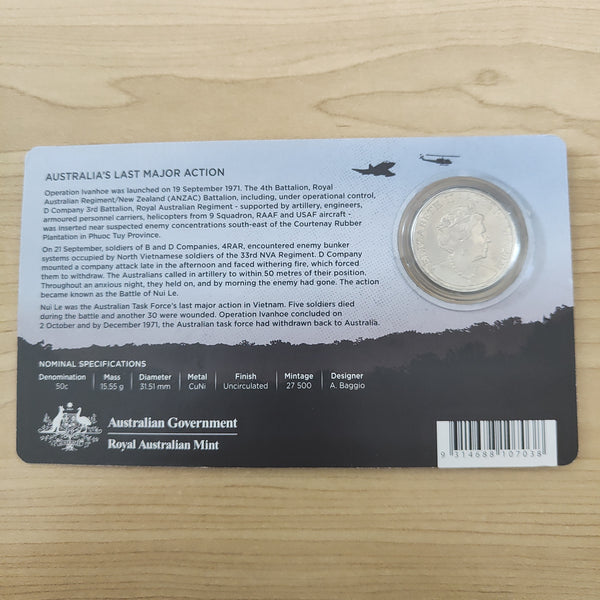 2021 RAM 50th Anniversary Of Operation Ivanhoe Battle of Nui Le 50c Carded Uncirculated Coin