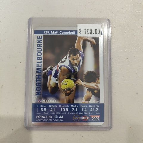 2009 Teamcoach Silver Matt Campbell North Melbourne Promo Card