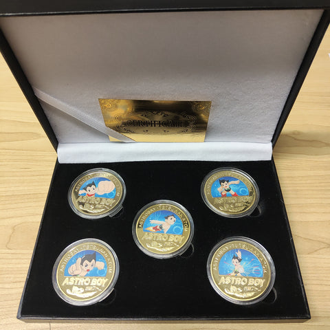Astroboy Astrobay Tetsuwan Atom Collection of 5 24k Gold Plated Medallion Set