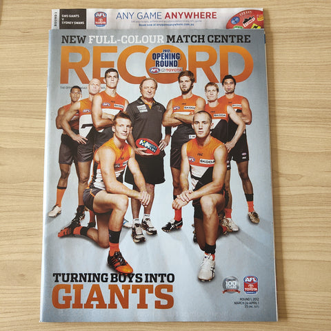 2012 Round 1 March 24 - April 1 GWS First Game GWS v Sydney AFL Football Record