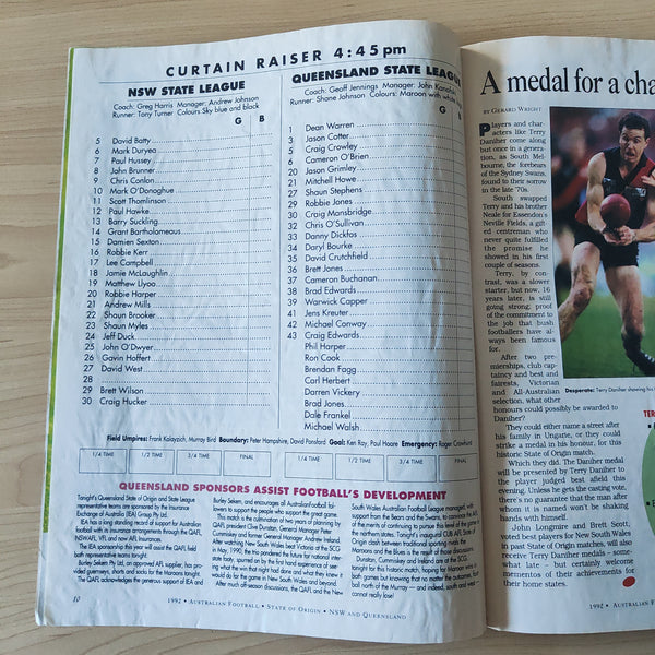 1992 May 12 NSW v Queensland at the SCG AFL Football State of Origin Record
