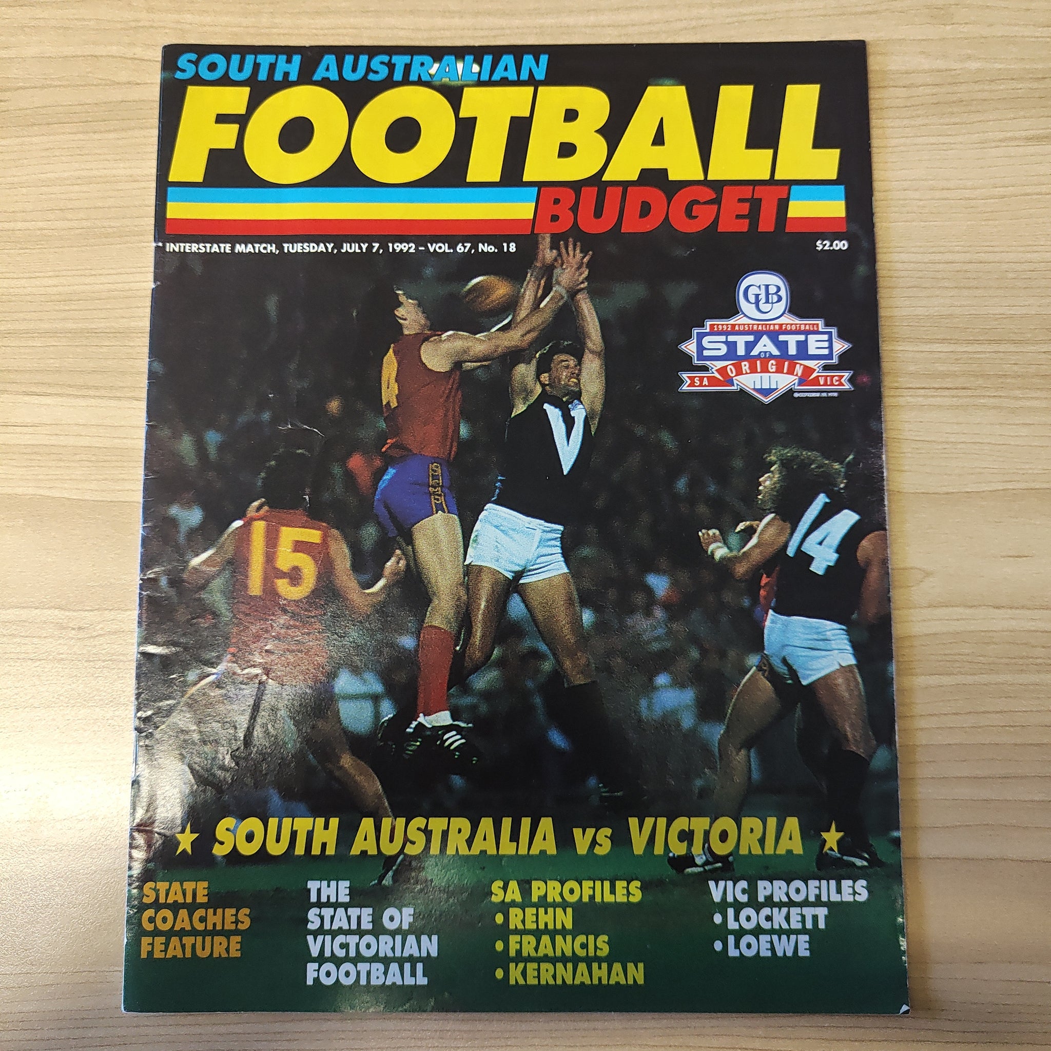 1992 July 7 South Australian Football Budget SA v Victoria State of Origin Football Record
