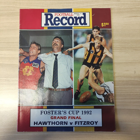1992  March 14 AFL Foster's Cup Grand Final Football Record Hawthorn v Fitzroy