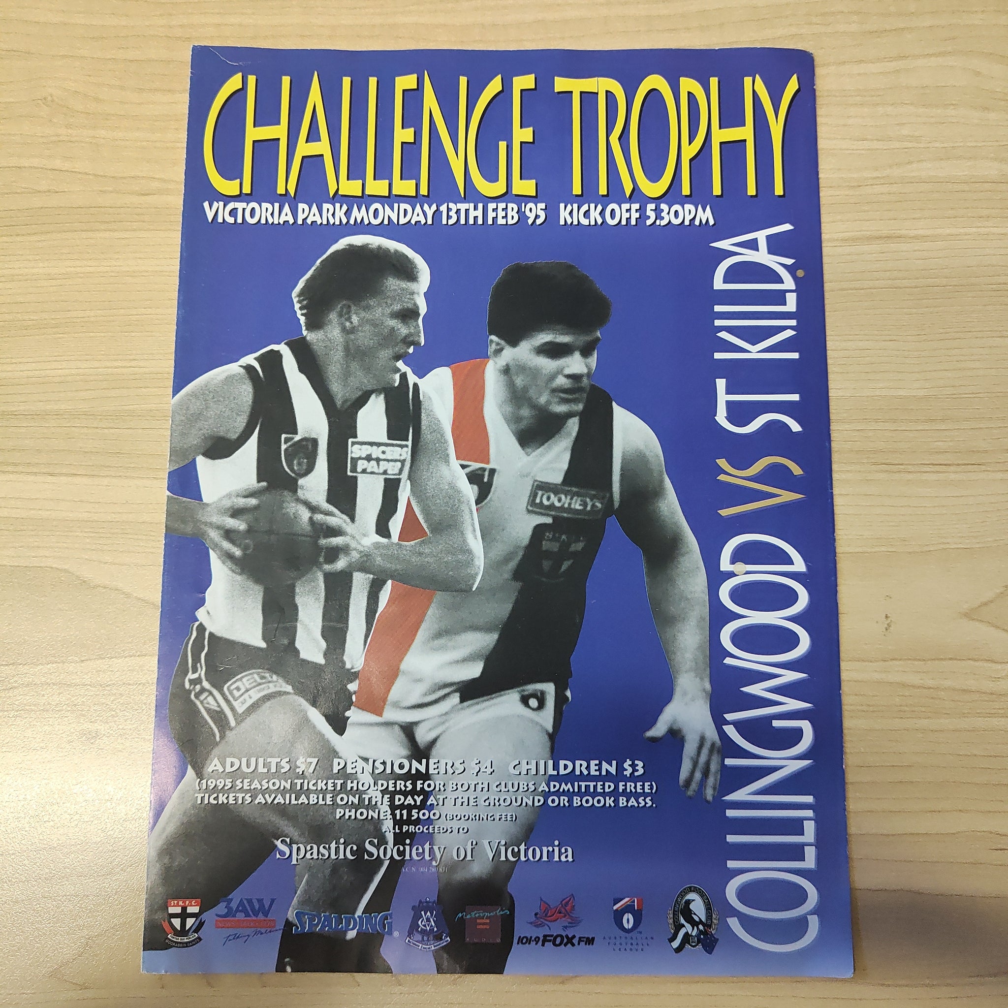 AFL 1995 February 13 Challenge Trophy Collingwood v St Kilda Spastic Society Souvenir Football Record