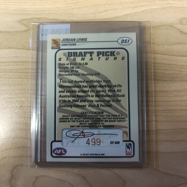 2005 Select Tradition Draft Pick Signature Jordan Lewis Hawthorn No.499/600