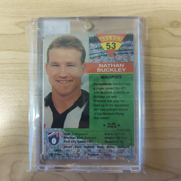 1994 Select Gold Series Nathan Buckley Collingwood No.53 Hand Signed Card