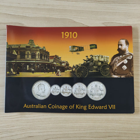 Australia 1910 Coinage of King Edward VII Set in Sherwood Presentation Pack.Scarce Year