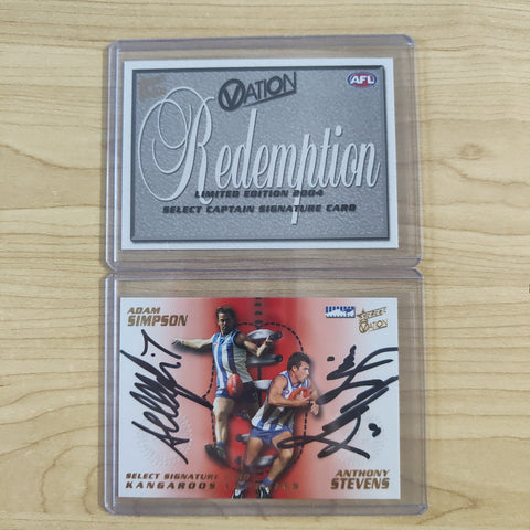 2004 Select Ovation Captain Signature Redemption Card Adam Simpson Anthony Stevens North Melbourne No.056/60