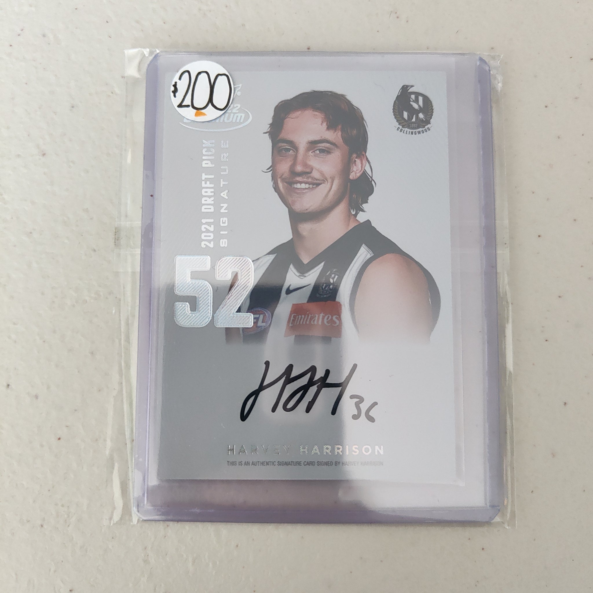 2022 AFL Select Optimum Platinum Draft Pick Signature Harvey Harrison Collingwood No.19/40
