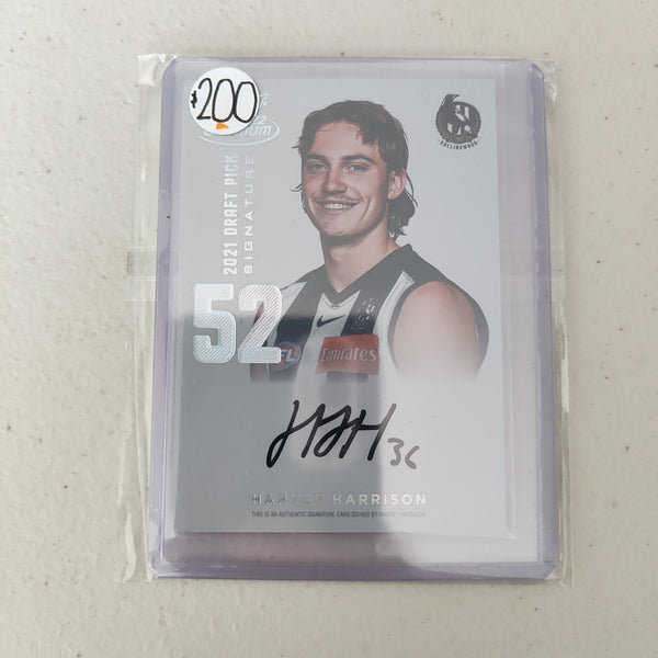 2022 AFL Select Optimum Platinum Draft Pick Signature Harvey Harrison Collingwood No.19/40