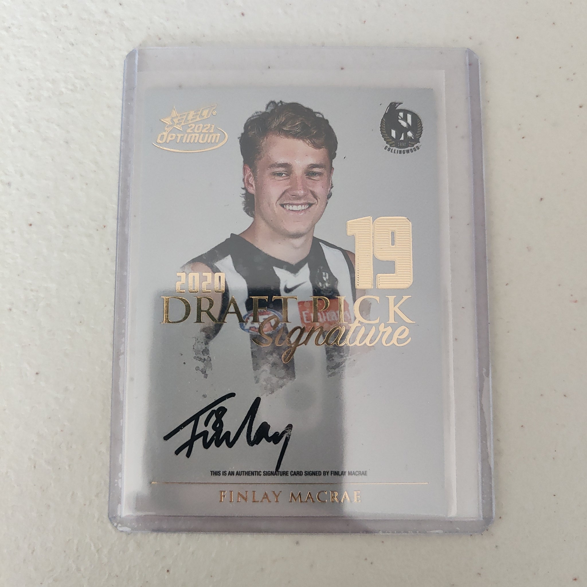 2022 AFL Select Optimum Gold Draft Pick Signature Finlay Macrae Collingwood No.45/85