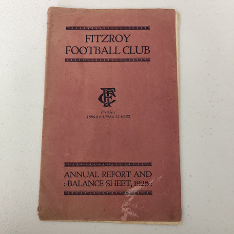 VFL 1928 Fitzroy Football Club Annual Report And Balance Sheet Football Record