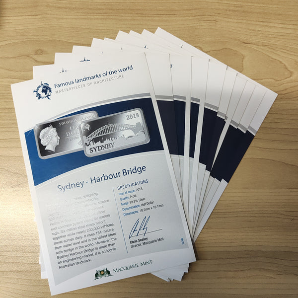 2014-15 Macquarie Mint Solomon Islands Masterpieces of Architecture Famous Landmarks Proof .999 Silver Miniature Bars