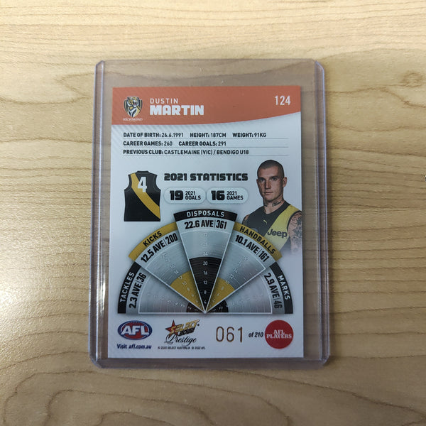 2022 AFL Select Prestige Orange Parallel Dustin Martin Richmond No.061/210