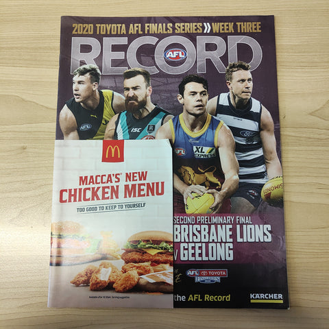 2020 AFL Football Record Preliminary Finals Port Adelaide v Richmond; Brisbane v Geelong Record