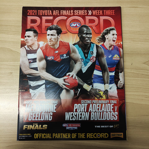 2021 AFL Football Record Preliminary Finals Melbourne v Geelong; Port Adelaide v Western Bulldogs