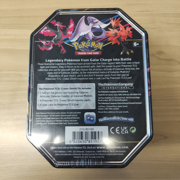 Pokemon TCG Crown Zenith Tin Galarian Moltres