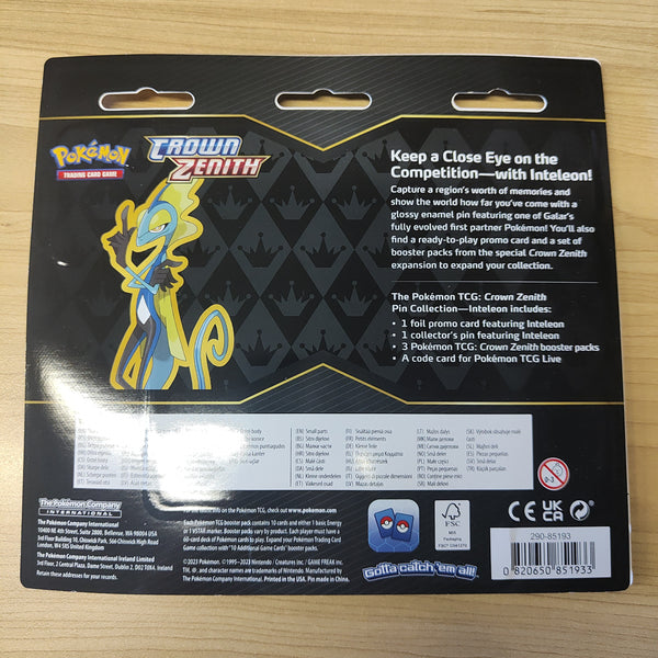 Pokemon TCG Crown Zenith Pin Collection Inteleon