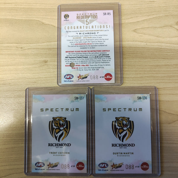 2022 AFL Footy Stars Spectrum Redemption 5 Card Richmond Redeemed Trent Cotchin Dustin Martin 088/125